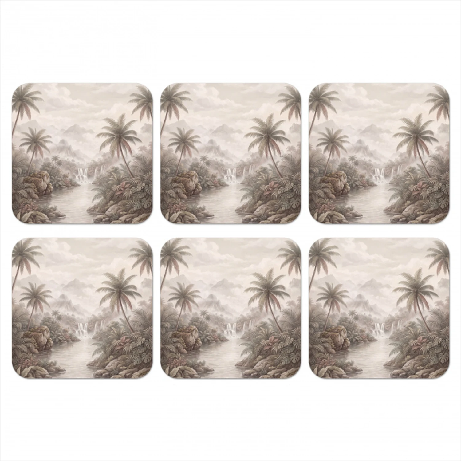 Jungle - Watervallen - Tropisch - Illustratie onderzetter kurk middel -3d