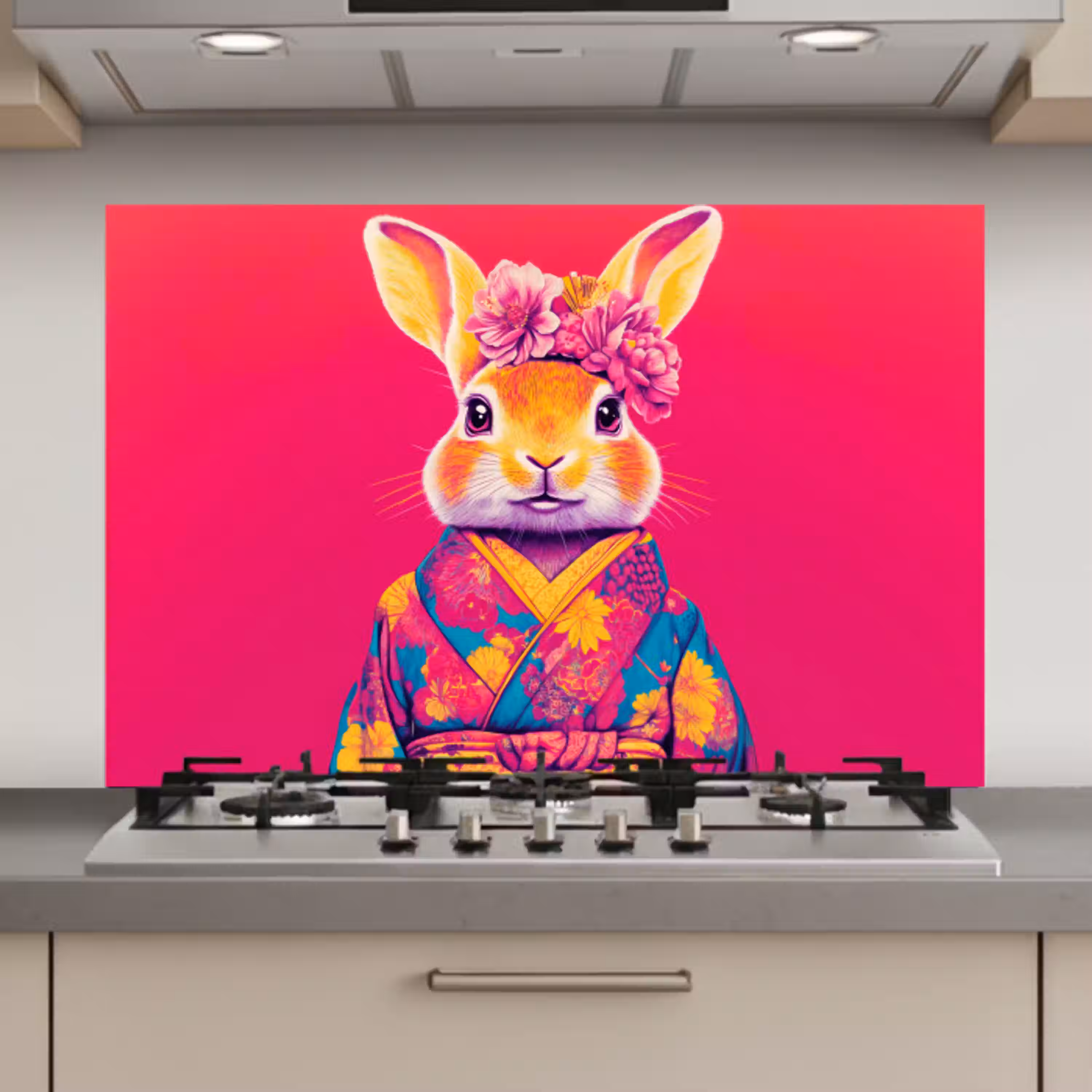 Konijn - Bloemen - Kleurrijk - Kimono keuken achterwand spatscherm klein -3d_website