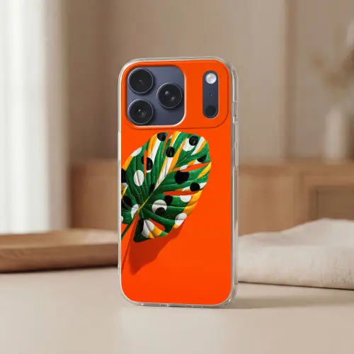 Blad - Oranje - Stippen - Kleurrijk Telefoonhoesje iPhone 17 Pro klein -sfeer2