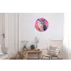 Uil - Roze - Blauw - Verf - Abstract Wandcirkel aluminium klein -woonkamer