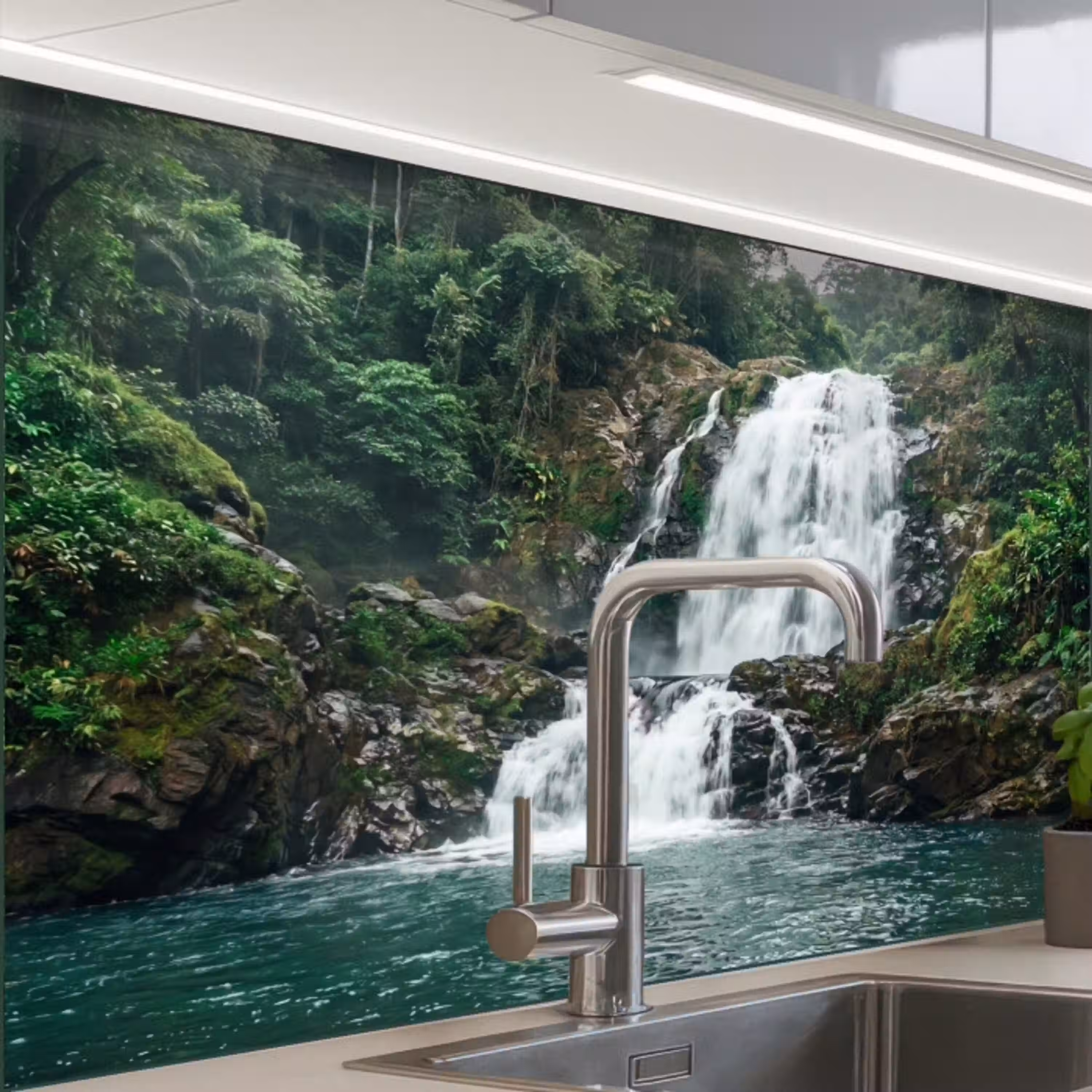 Waterfall - Forest - Nature - Greenkhgyguyg keuken achterwand 2 middel -zzzz3d_schuin