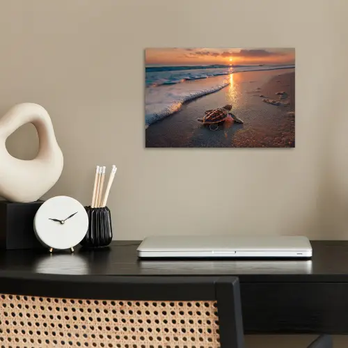 Schildpad - strand - Zonsondergang poster papier klein -sfeer1
