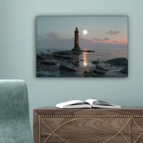 Vuurtoren - Stenen - Water - Maan canvas 2cm klein -sfeer4
