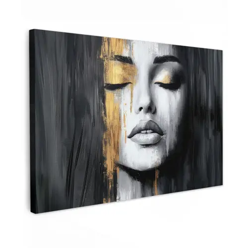 Gezicht - Vrouw - Penseelstreken - Abstract Tuinposter op houten frame 2 cm dik klein -3d