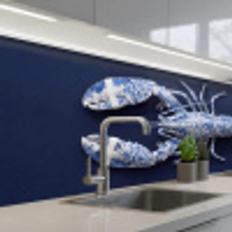 Kreeft - Porselein - Delfts - Blauw keuken achterwand 2 middel -3d_schuin