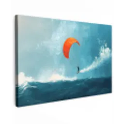 Kitesurfer - Oranje - Zee - Lucht Tuinposter op houten frame 2 cm dik klein -3d