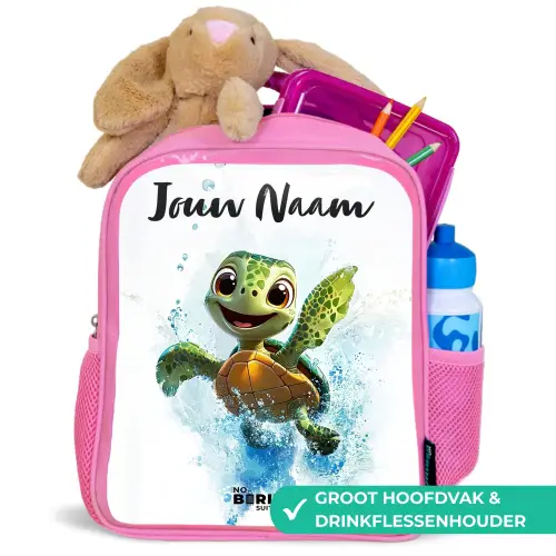 Schildpad - Water - Groen Kinderrugzak - Roze middel -inhoud_NL