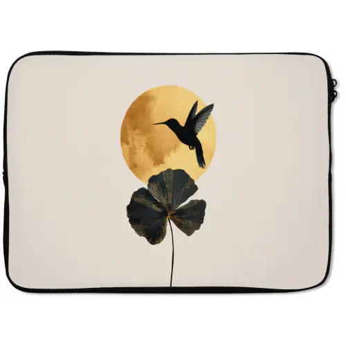 Zwarte kolibrie - Bloem - Gouden cirkel laptophoes neopreen klein -zkaufland3dotto