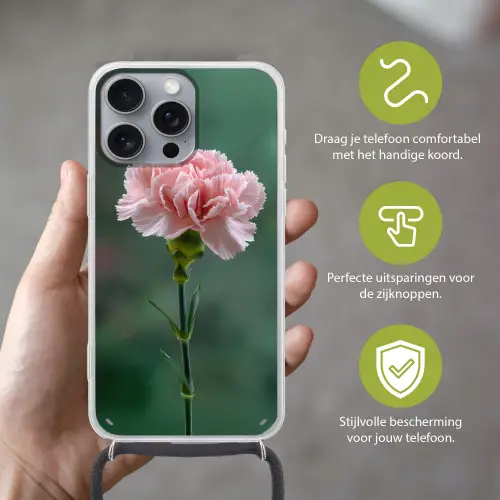 Anjer - Roze - Bloemblaadjes Hoesje iPhone 16 Pro Max met koord klein -sfeer2_NL
