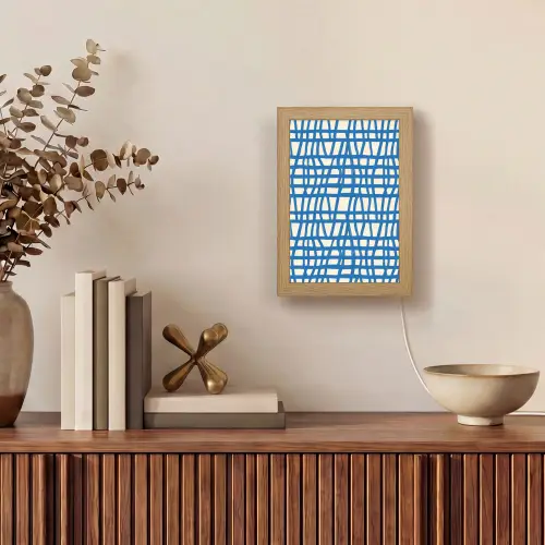 Ruitpatroon - Blauw - Crème Light Box met kabel (Tafellamp) klein 925 -sfeer2