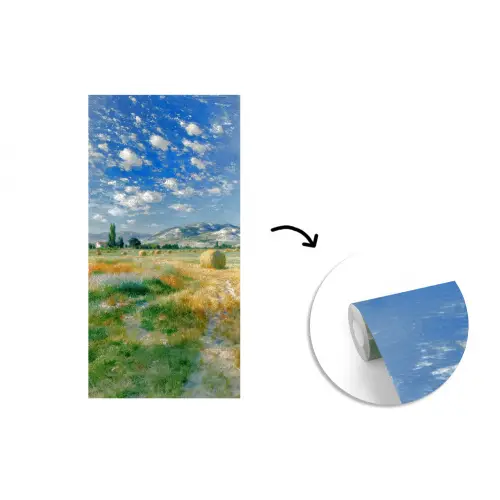 Landschap - Strobalen - Bergen - Wolken fotobehang vinyl groot -3d
