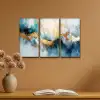 Blauw - Abstract - Wit - Goud - Verf Canvas - Meerluiken 3 luik klein -sfeer5