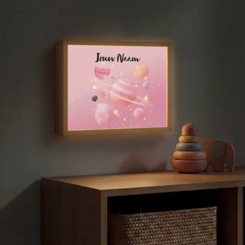 Planeten - Roze - Sterren Light Box met batterij (Wandlamp kind) middel -sfeer5_kind