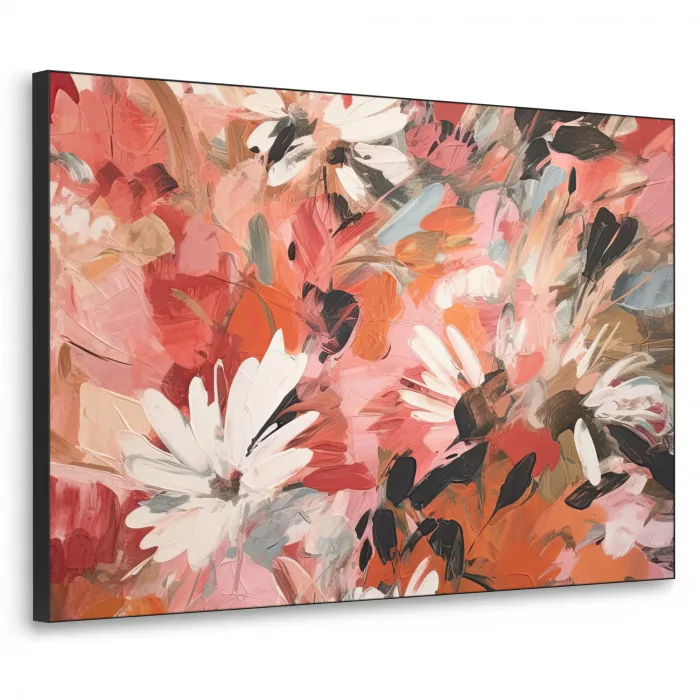 Bloemen - Kunst - Abstract - Verf Textielframe - compleet frame klein -3d