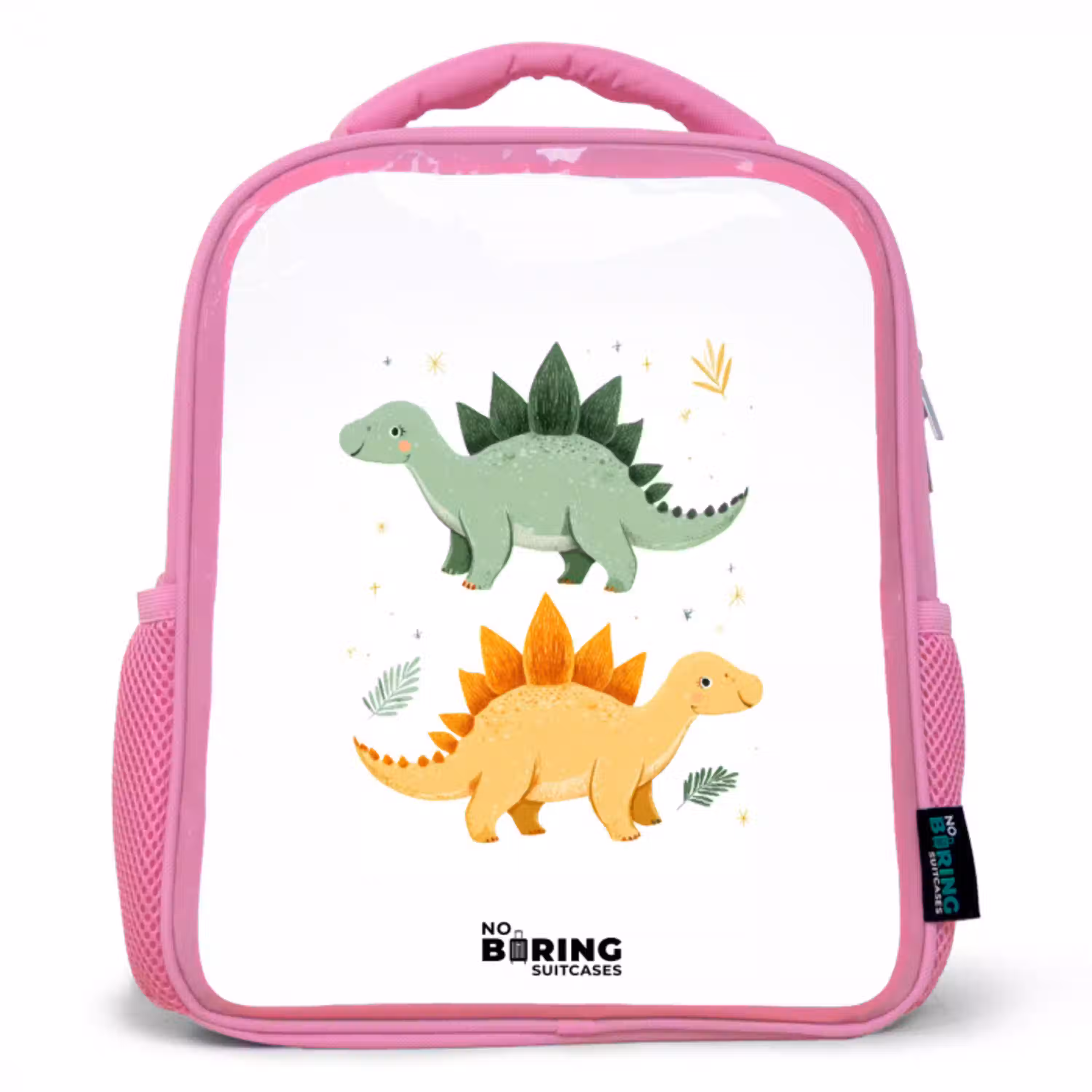 Dinos - Dieren - Groen - Oranje Kinderrugzak - Roze middel -3d