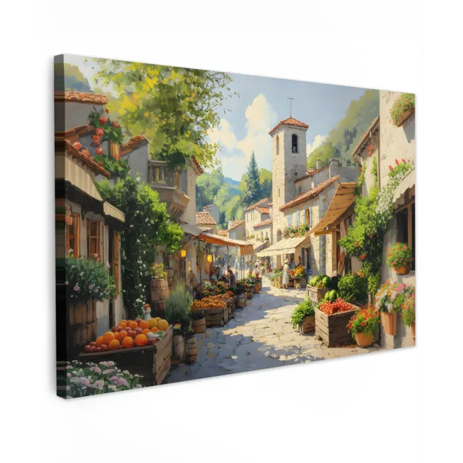 Buiten canvas - Dorp - Zon - Kraampjes - Huizen