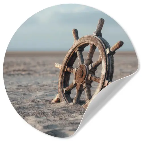 Scheepsstuur - Hout - Bruin - Zand Wandcirkel behangsticker klein -3d