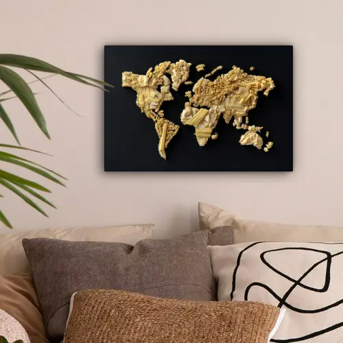 Wereldkaart - Pasta - Zwart canvas 2cm klein -sfeer1