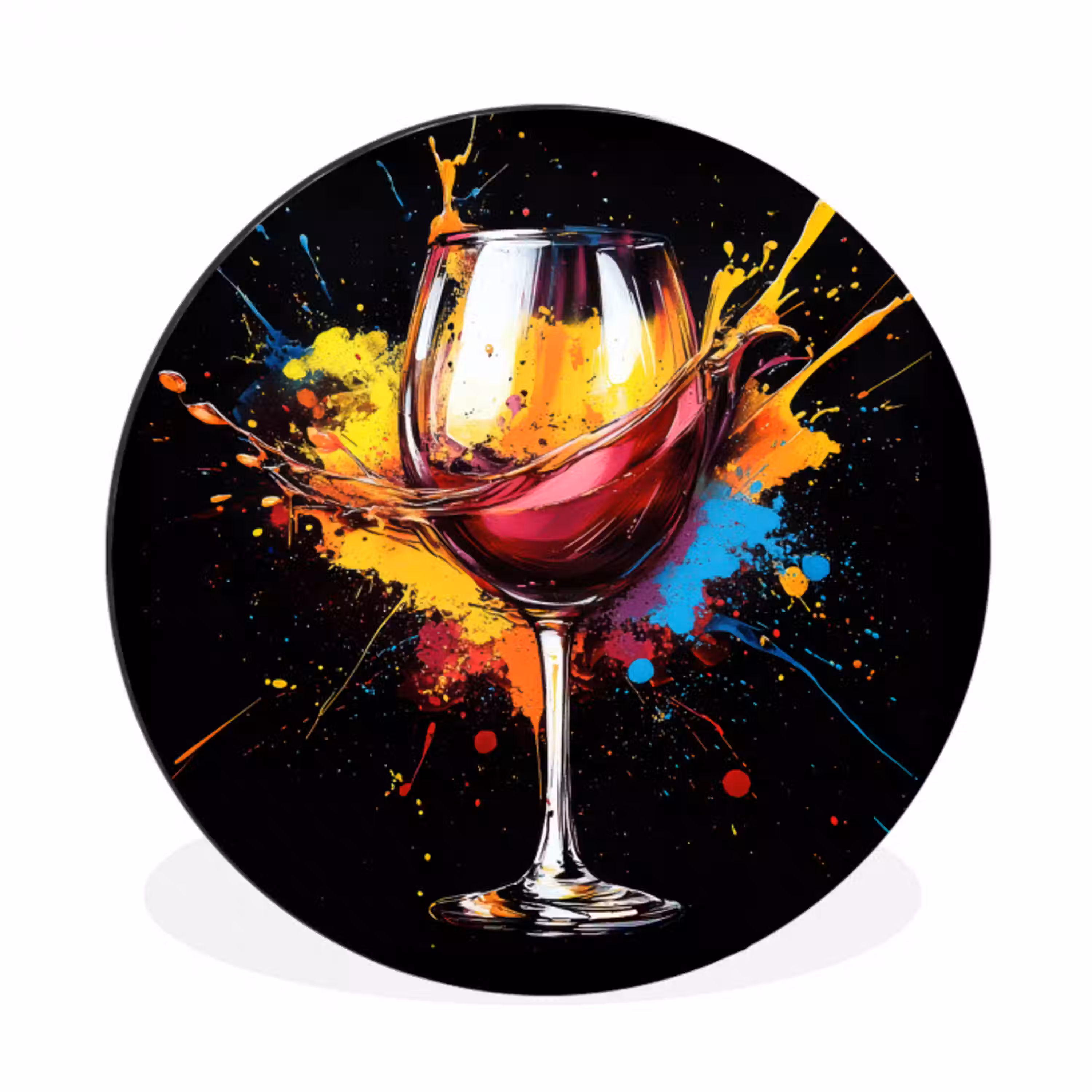 Wijn - Glas - Graffiti - Borrel - Rood - Verf Wandcirkel aluminium klein -3d