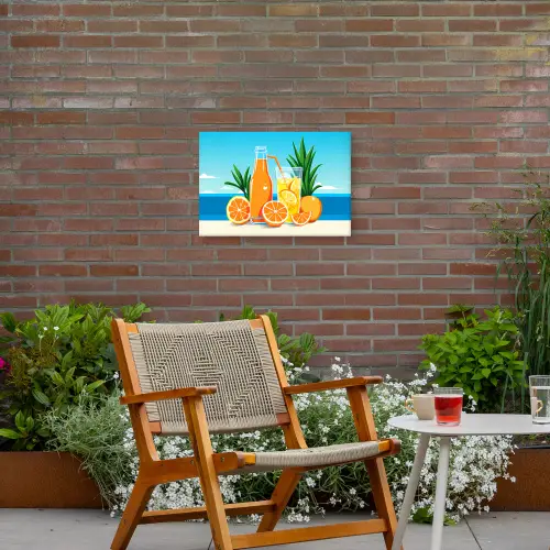 Sinaasappels - Ijsblokjes -  Zee - Illustratie Tuinposter op houten frame 2 cm dik klein -sfeer3