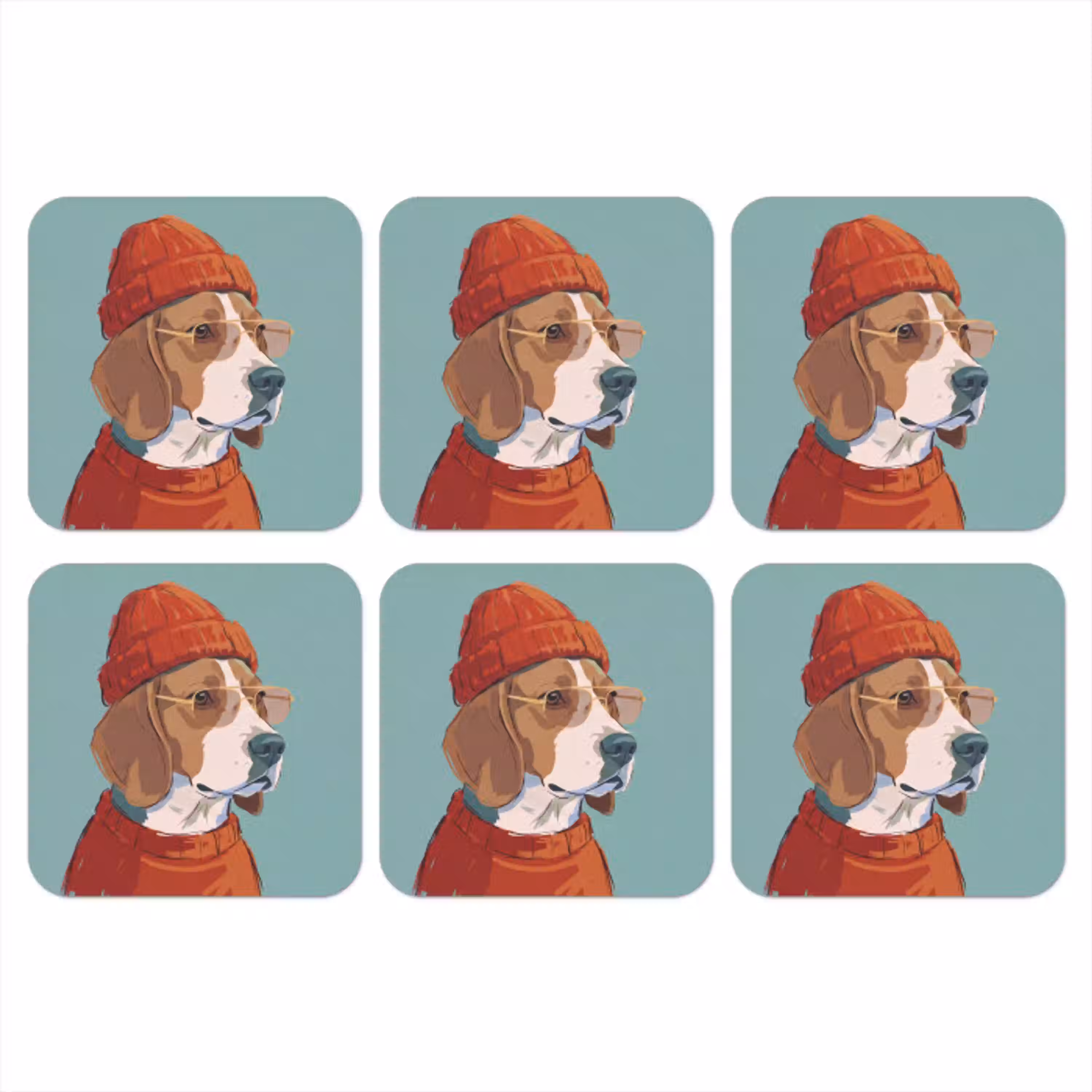 Hond - Beanie - Zonnebril - Dieren - Modern onderzetter kurk middel -3d