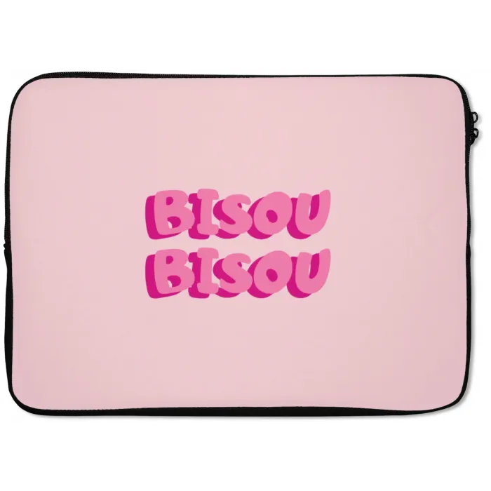 Bisou - Roze - Dikke letters laptophoes neopreen klein -zkaufland3dotto