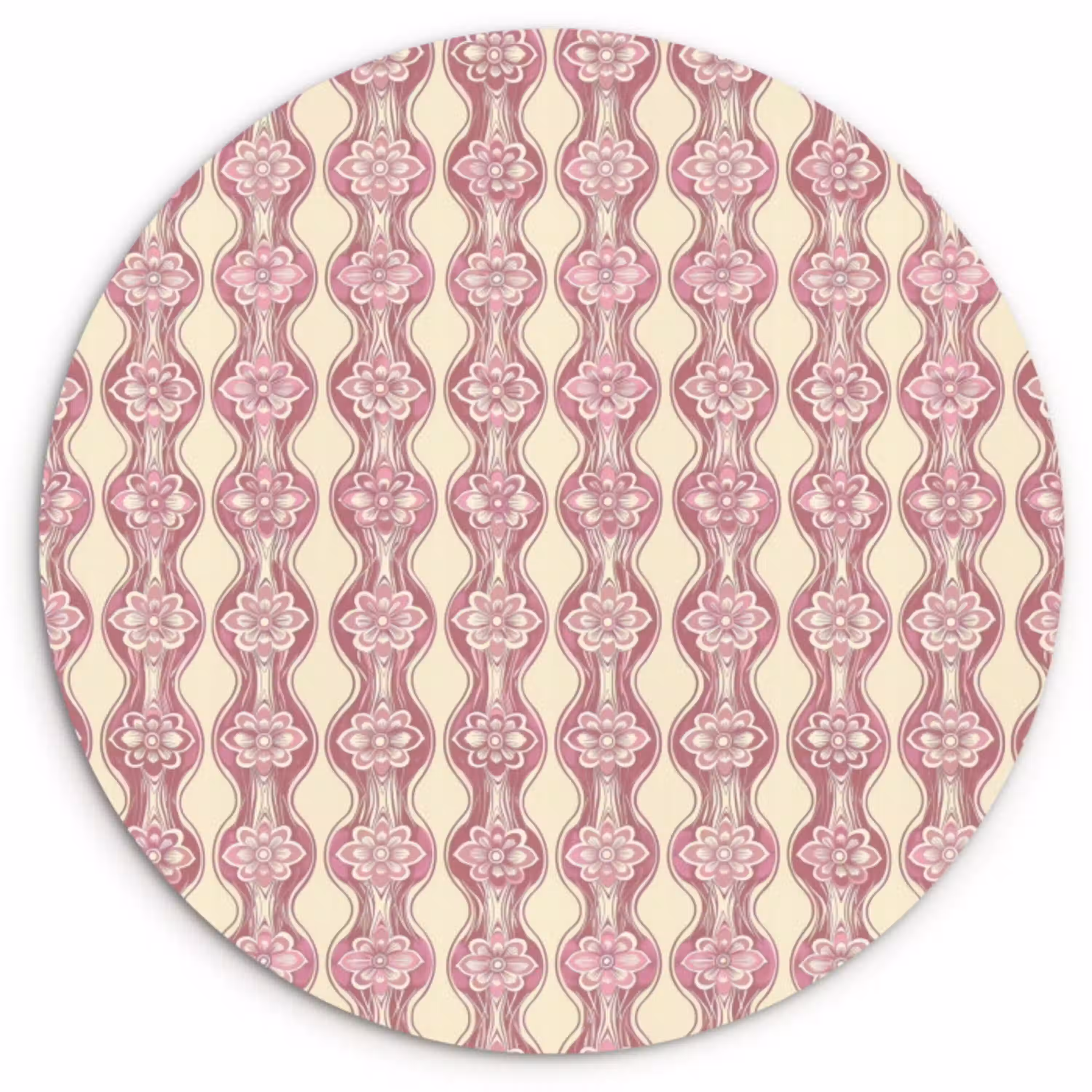 Paarsroze - Bloemen - Retro - Patroon Wandcirkel plexiglas klein 852 -3d