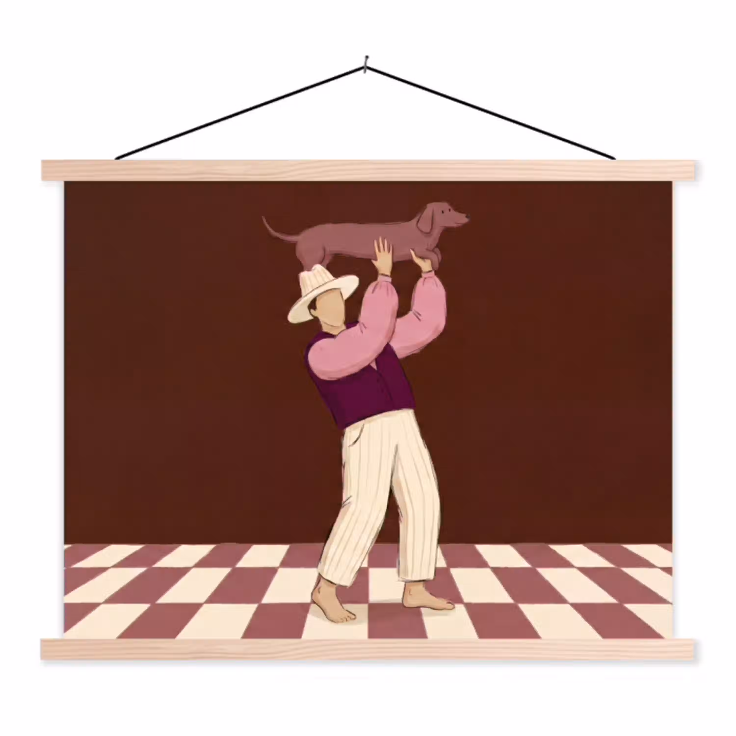 Mens - Hond - Dieren - Abstract - Roze textielposter latten blank klein -3d