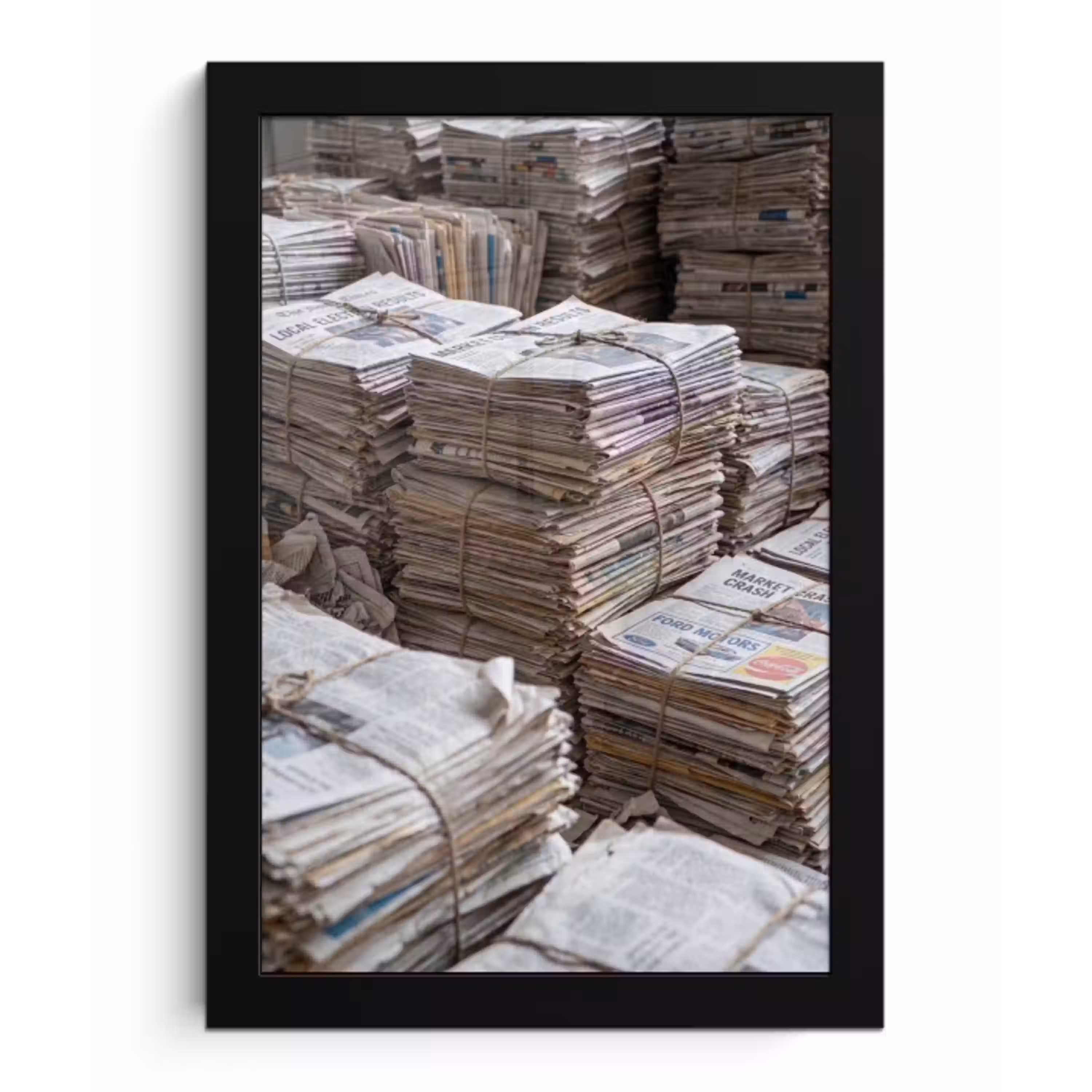 Kranten - Stapels - Touw - Informatie - Vintage fotolijst zwart zonder passe partout klein -3d