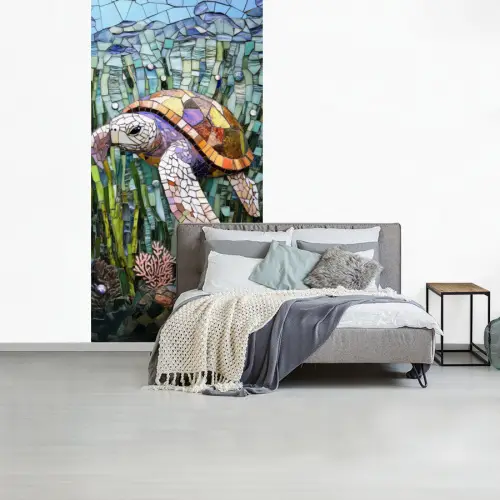 Schildpad - Zeewier - Mozaïek fotobehang vinyl groot -slaapkamer