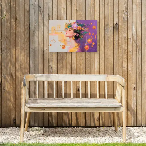 Abstract - Vrouw - Bloemenkroon - Goud Tuinposter op houten frame 2 cm dik klein -sfeer4