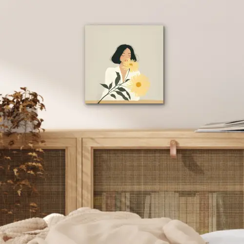 Vrouw - Bloem - Geel - Minimalistisch aluminium wit klein -sfeer3
