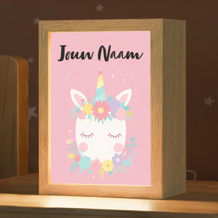 Eenhoorn - Bloemen - Roze Light Box met kabel (Kinderlampje) klein -zzz_3d_website