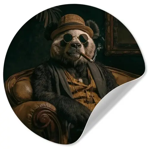 Panda - Hoed - Bril - Pak Wandcirkel behangsticker klein -3d