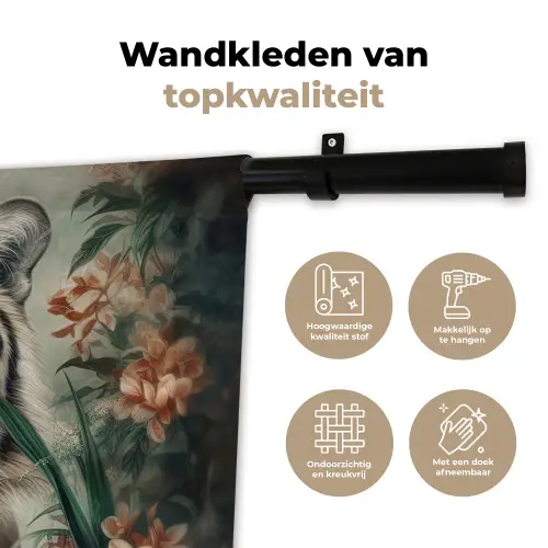 Tijger - Vlinders - Dieren - Jungle - Bloemen Wandkleed katoen klein -sfeer2