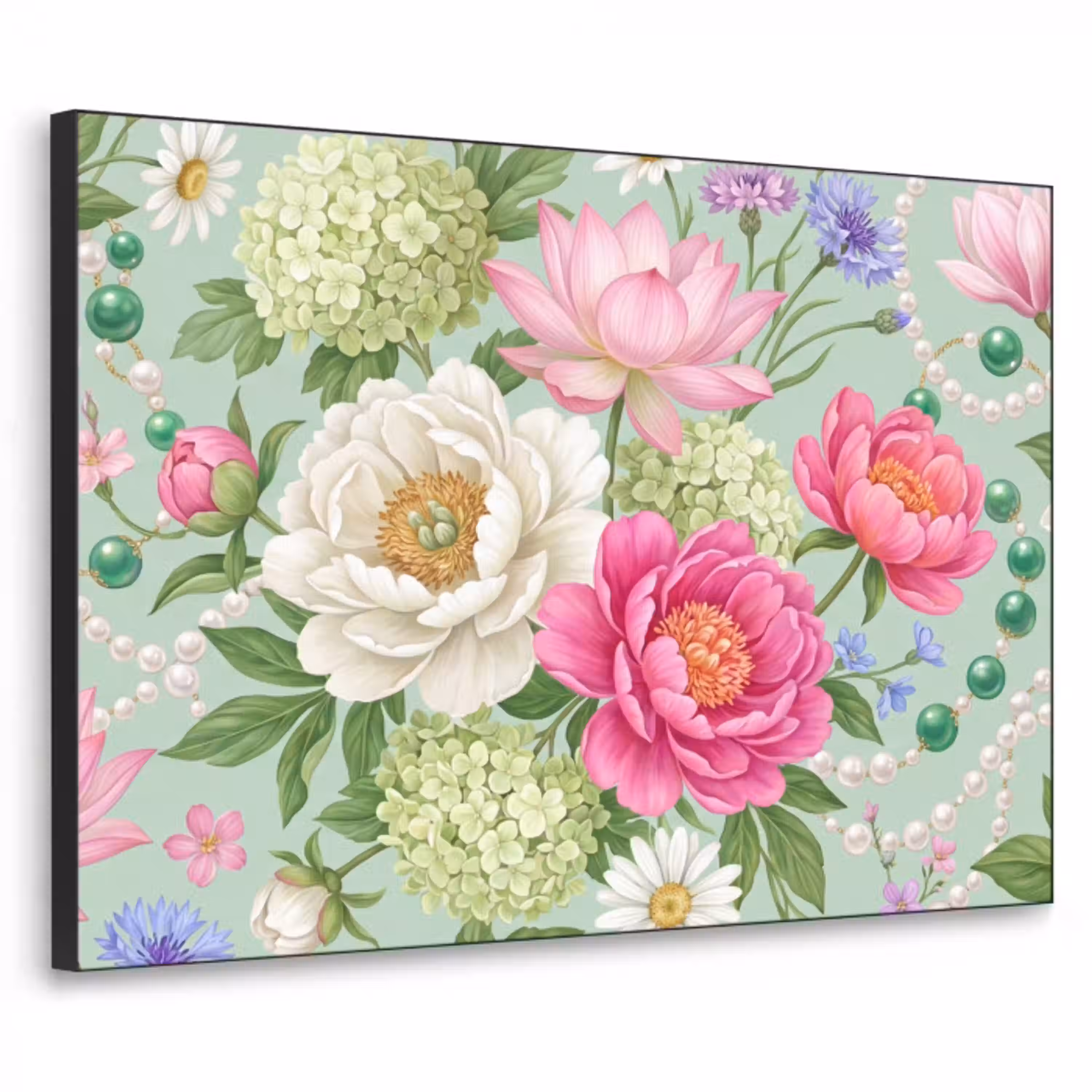 Bloemen - Patroon - Botanisch - Groen Textielframe zwart klein -3d