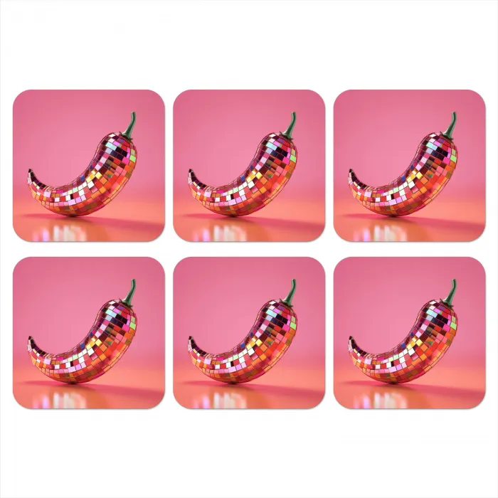 Peper - Disco - Rood - Glitter onderzetter kurk middel -3d