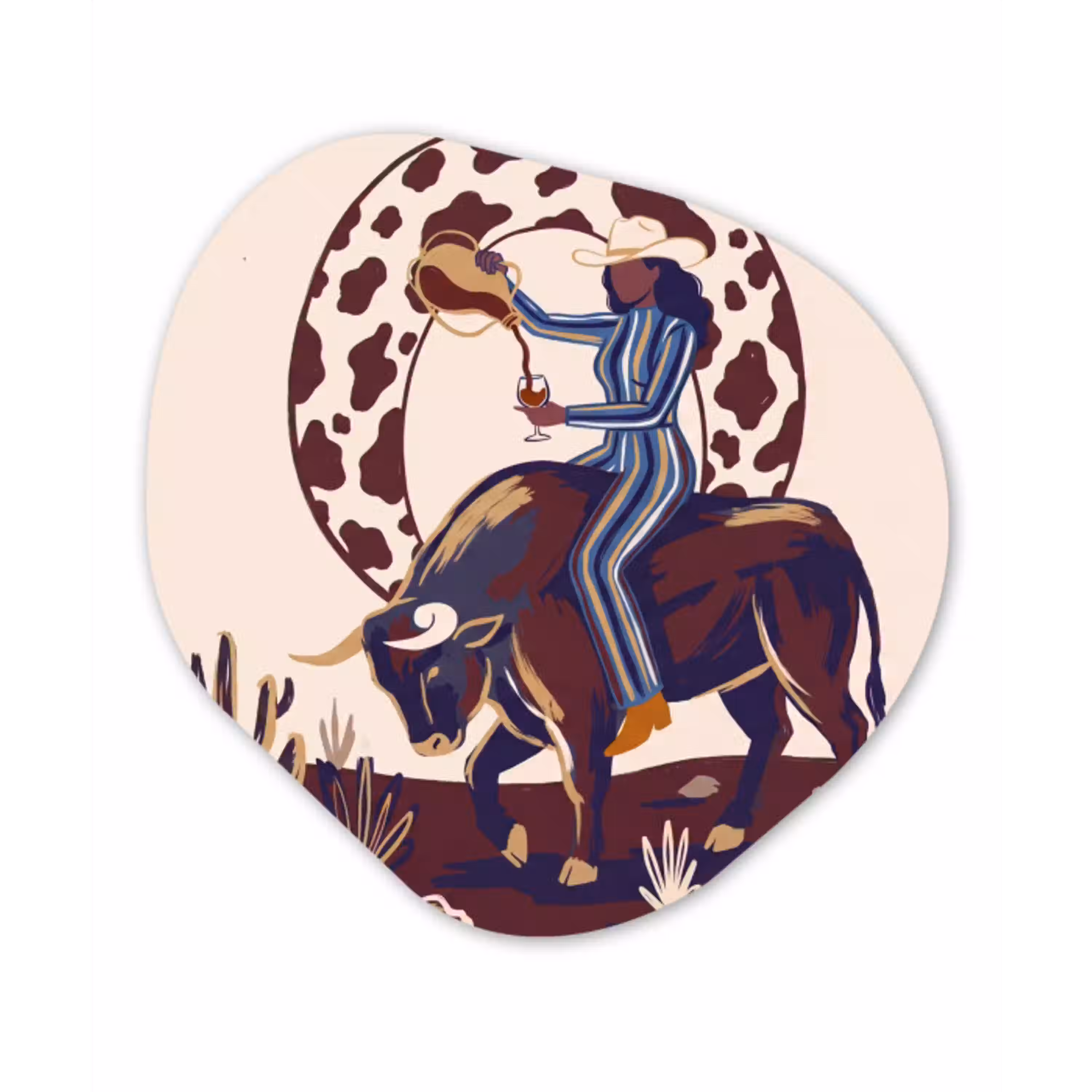 Mensen - Dieren - Cowboy - Abstract - Kleurrijk Wandcirkel Organisch Aluminium middel -3d