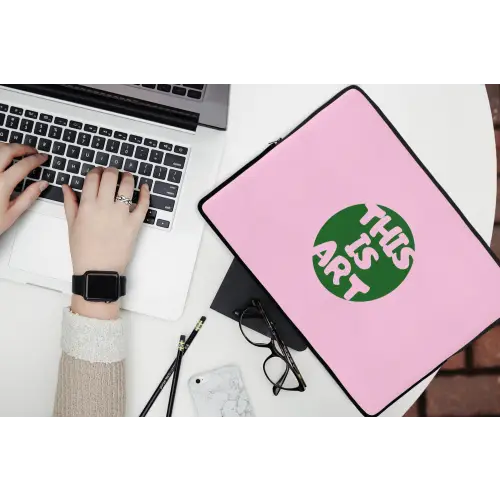 This is art - Tekst - Cirkel - Groen laptophoes neopreen klein -bureau