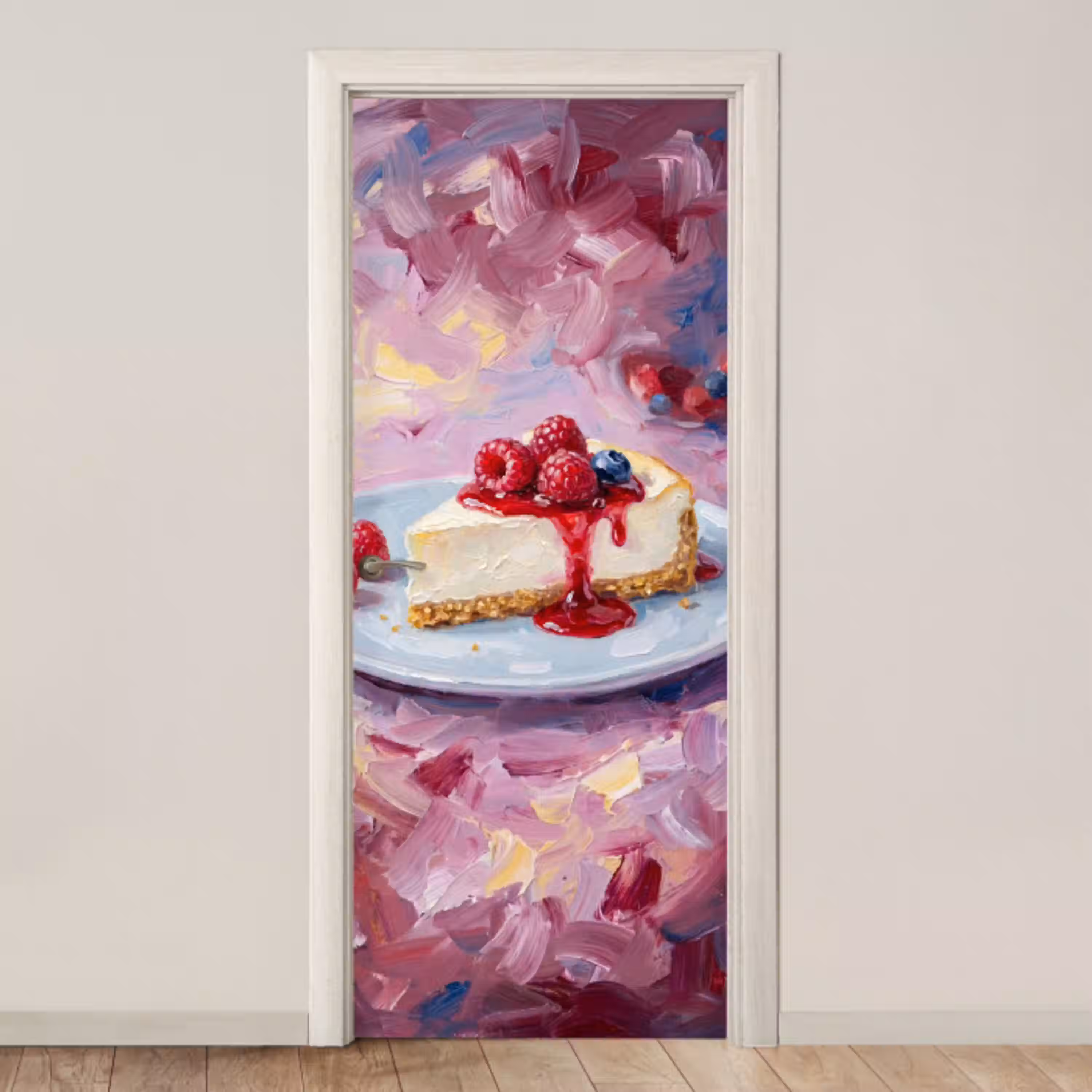 Eten - Cheesecake - Bessen - Abstract - Roze deurposter klein -3d_beige