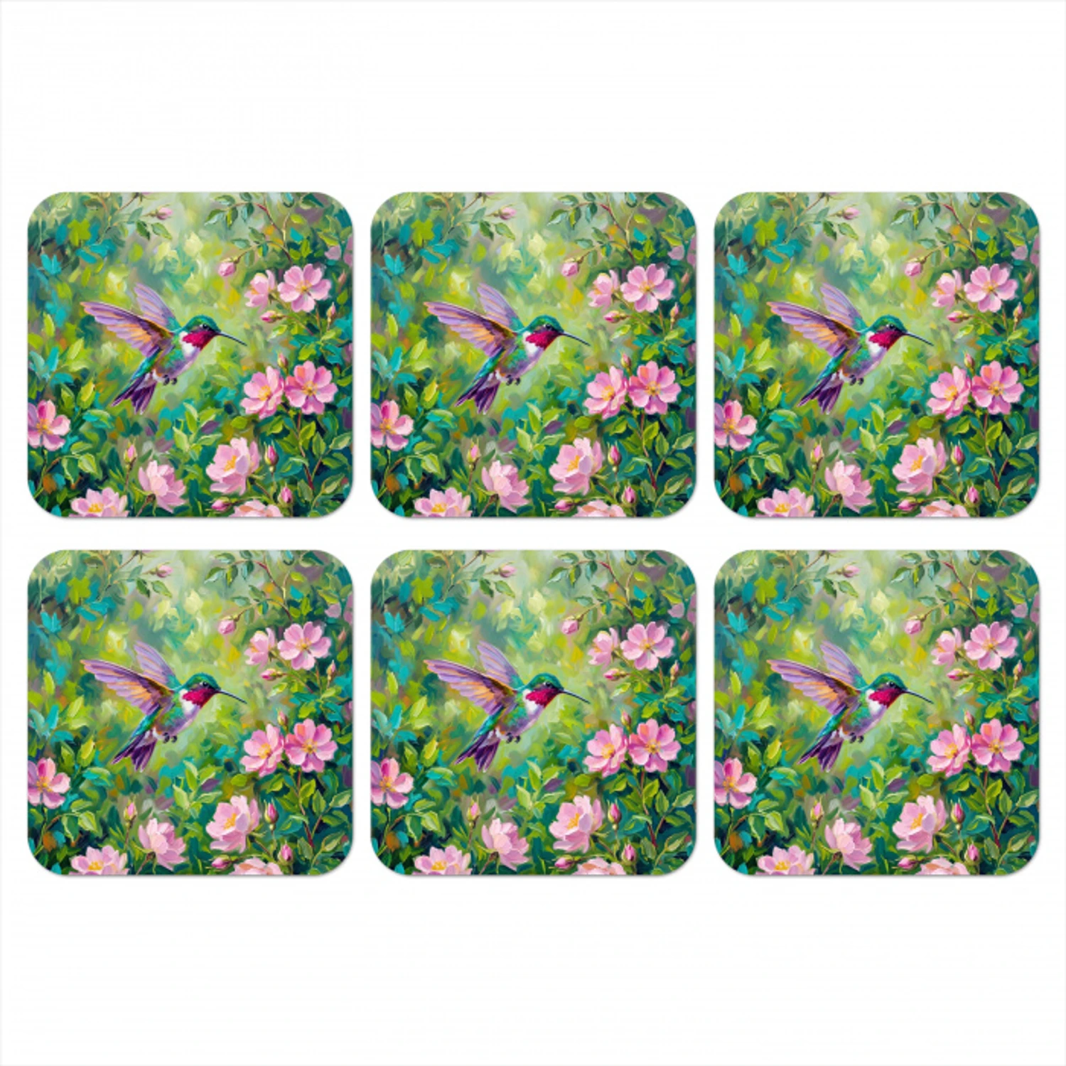 Kolibrie - Bloemen - Natuur - Kleurrijk onderzetter kurk middel -3d