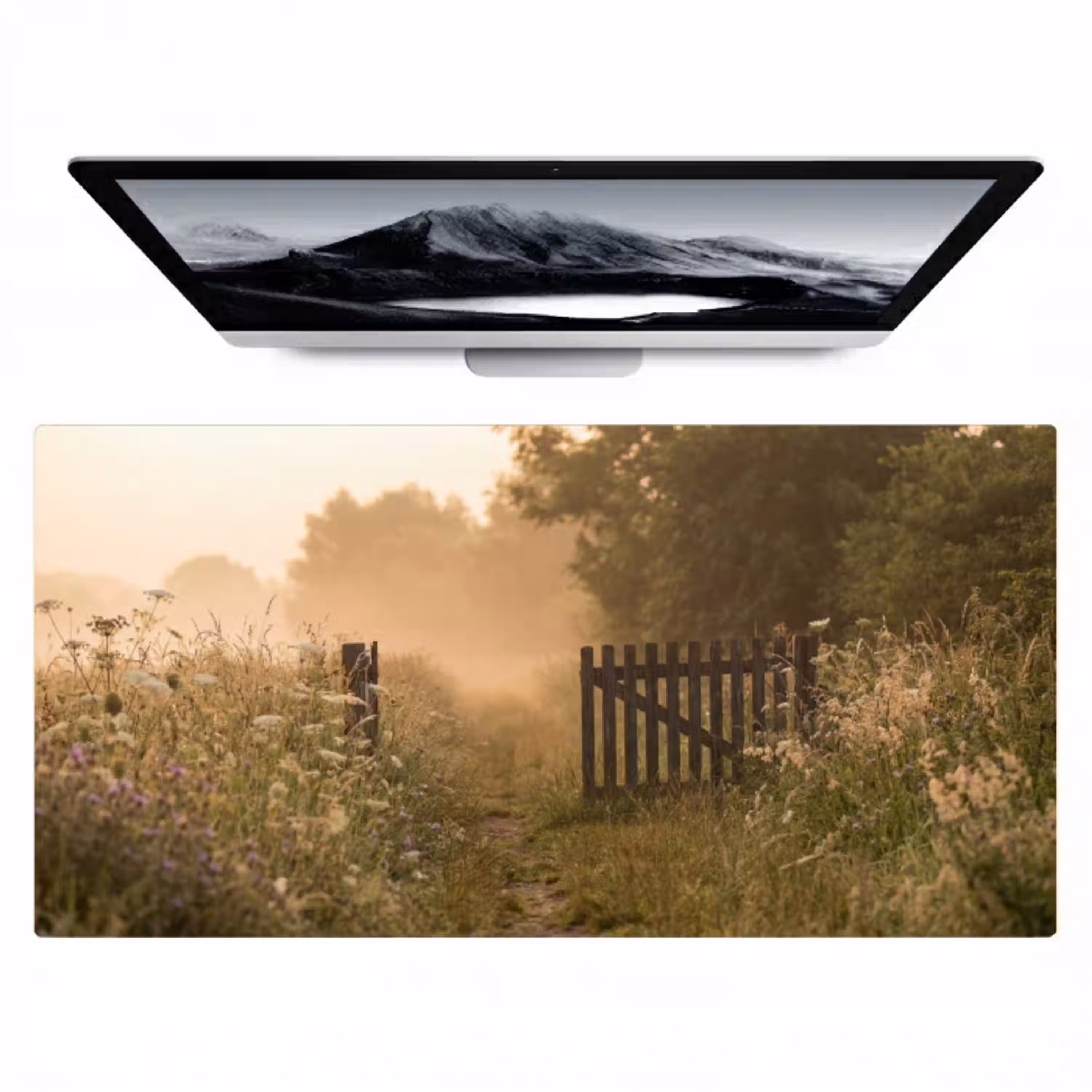 Hek - Natuur - Mist - Veld Muismat XXL klein -zzz3d