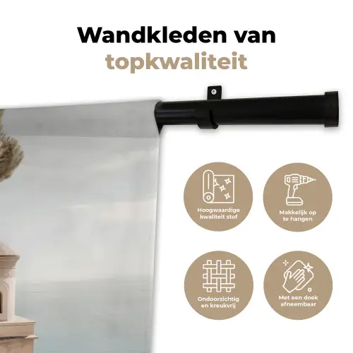 Kust - Klif - Boom - Gebouw Wandkleed katoen klein -sfeer2