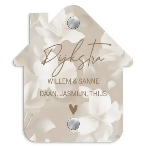 Beige bloemen - Sierlijk Naambord Huisje klein -3d