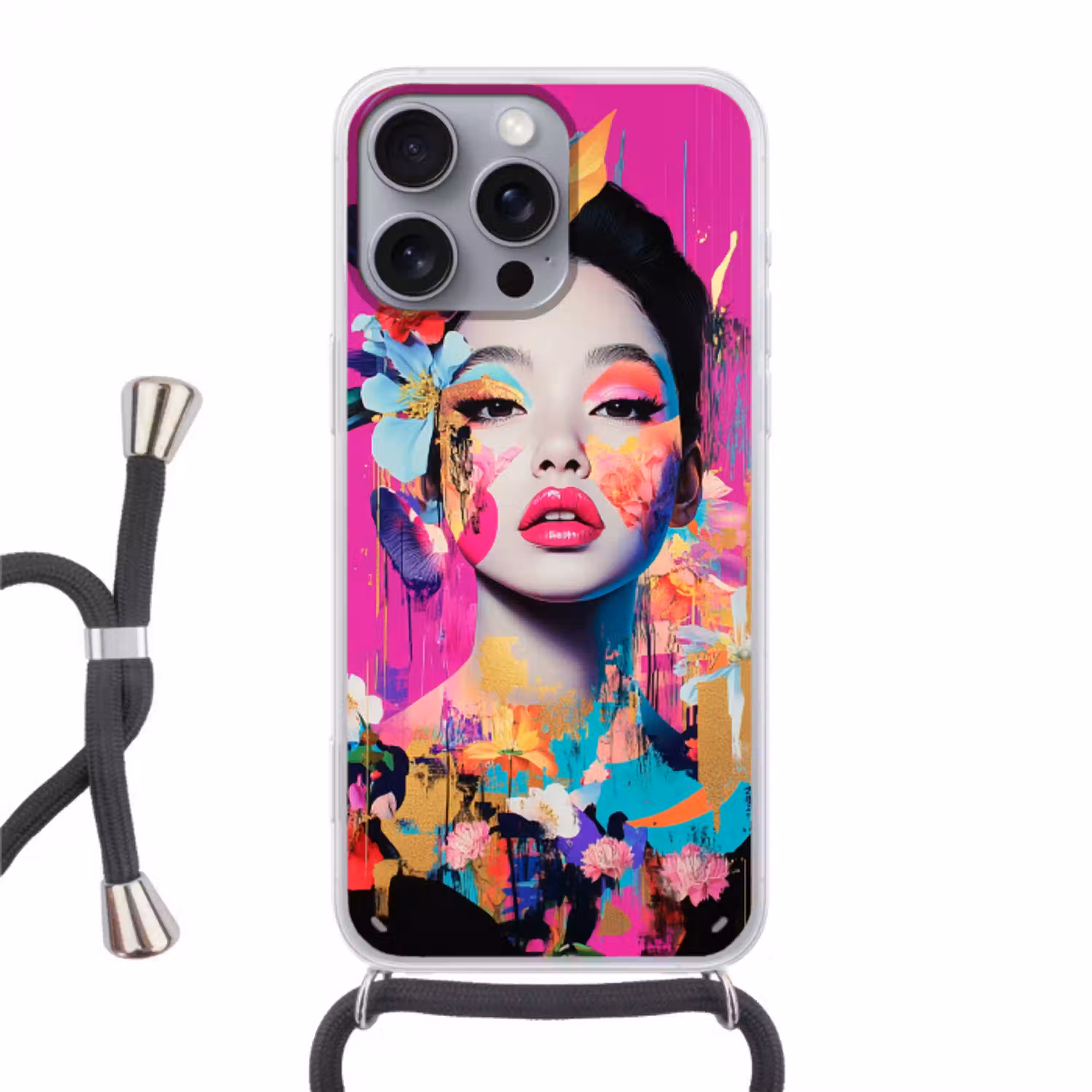 Vrouw - Portret - Abstract - Paars Hoesje iPhone 16 Pro Max met koord klein -3d