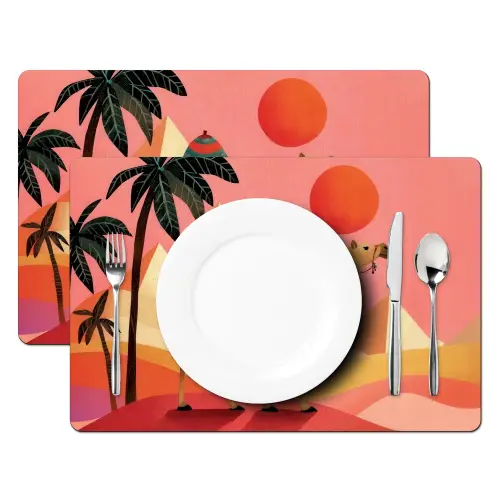 Kameel - Pyramides - Rode zon Placemat vinyl groot -zzsfeer2_Kitchenyeah-website