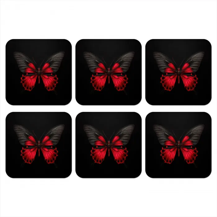 Vlinder - Rood - Contrast onderzetter kurk middel -3d