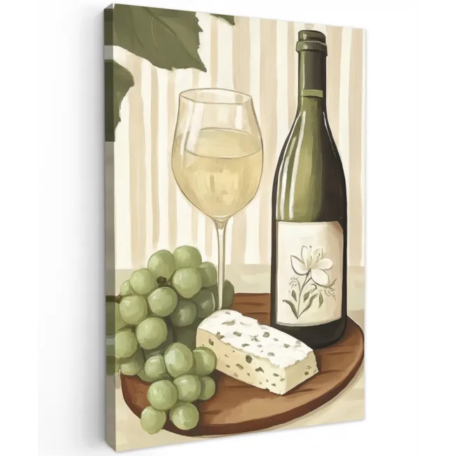 Wijn - Druiven - Kaas - Bladeren Tuinposter op houten frame 2 cm dik klein -3d