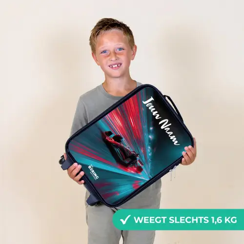 Formule 1 - Raceauto - Rood - Neonverlichting Kinderkoffer - Zwart klein -sfeer4_NL