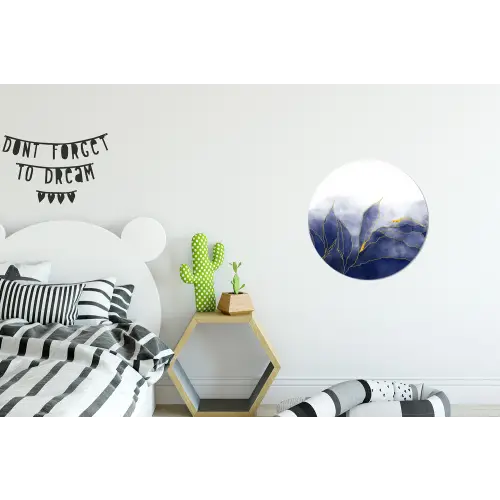 Marmer - Blauw - Marmerlook - Goud - Textuur Wandcirkel aluminium klein -kinderkamer